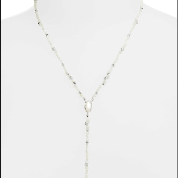 NEW Kendra Scott mother of pearl 14 karat white gold plated beaded Y - necklace - Picture 3 of 9